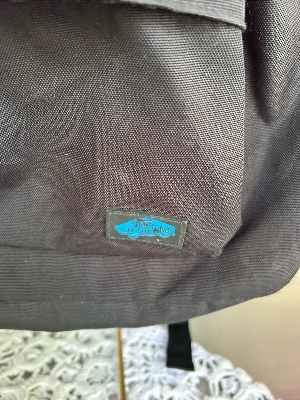 Vans Black Backpack with Grey Logo and Blue Accents